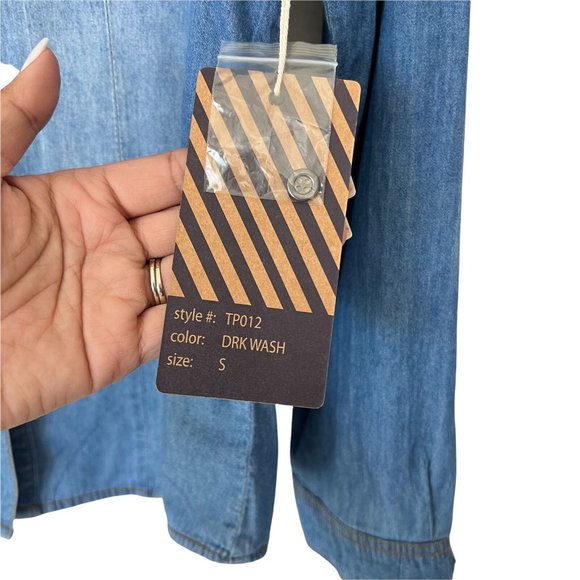 Ci Sono Womens Blue Dark Wash Long Sleeve Collared  Denim Button Up Shirt Size S - Picture 10 of 12